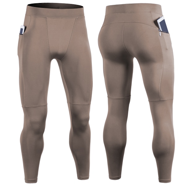 Kompressions Tights Leggings Herr Löpning Sport Träning Gym Fitness Jogging Byxor Snabbtorkande khaki 2XL