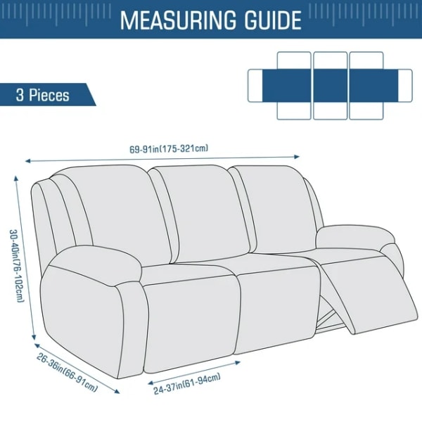 Svart, recliner-sofföverdrag, 3-sits soffa recliner-överdrag, mörkgrå