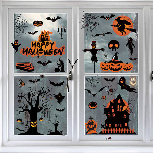 8 arkin Halloween-ikkunatarrat, kaksipuoliset pelottavat irrotettavat W