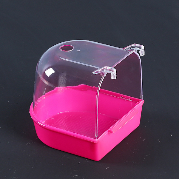Fuglebad, hængende badekar, burtilbehør med kroge, gennemsigtigt papegøje badekar, hængende, pink