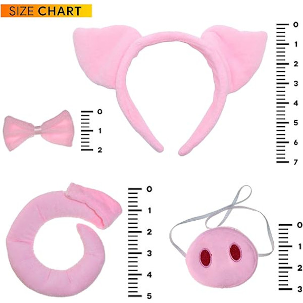 Gris Kostymtillbehör Set - Luddiga Rosa Grisöron Hårband, Slips