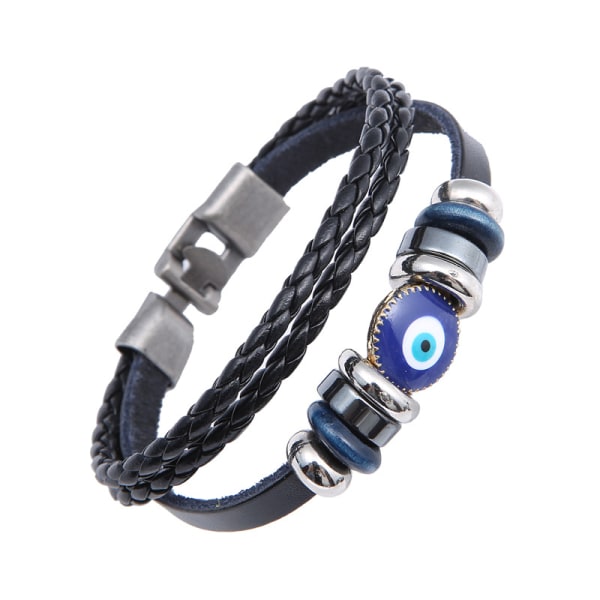 Multi-lags Evil Eye Læderarmbånd til Mænd Etnisk Armbånd Vi