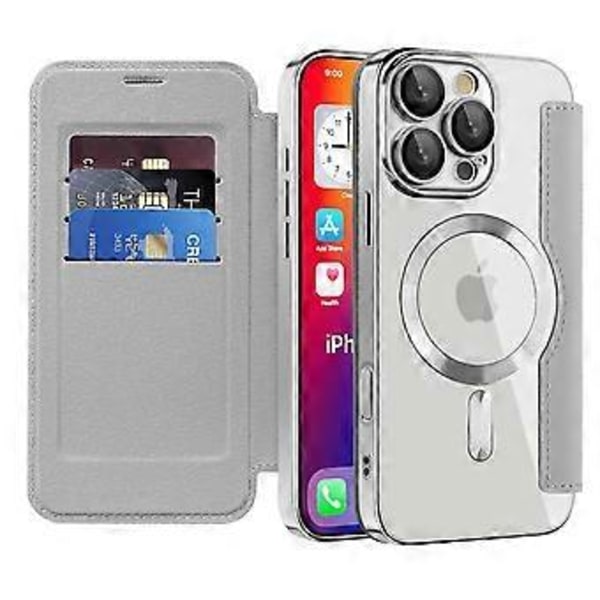 Magnetiskt fodral med kortfack för iPhone 16 Pro Max RFID-skyddande läderfodral Style H