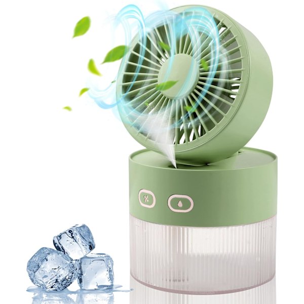 (Green) Spray Cooling Fan USB Mini Fan Desktop Foldable Cold Air