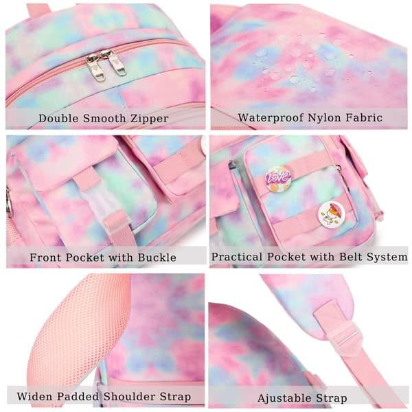 Rygsæk Dame Stor Kapacitet Skuldertaske Studerende Computertaske - Illusion Pink