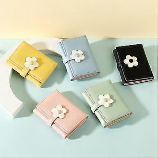 Tri-Fold Lommebok Slim Myntpung ID/Foto Kortholder 3D Blomster Spenne (gul)