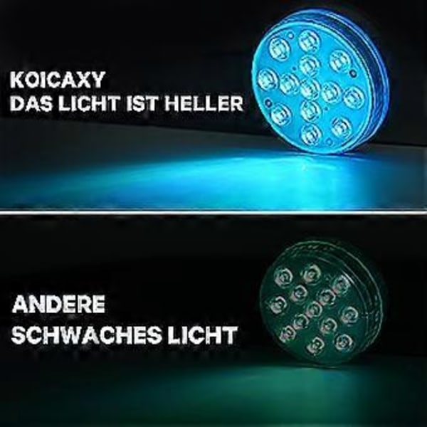 Undervannslys for basseng - 13 LED - Senkbare bassenglys med 4 magneter, 4 sugekopper og RF-fjernkontroll for basseng, dam, badekar