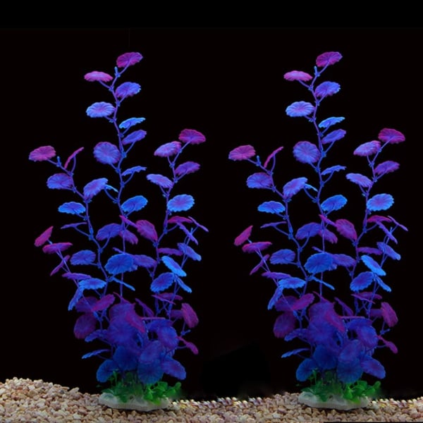 2 stk kunstige planter for akvariedekorasjon 12 tommer for alle fisk (al68 lilla 2 stk)