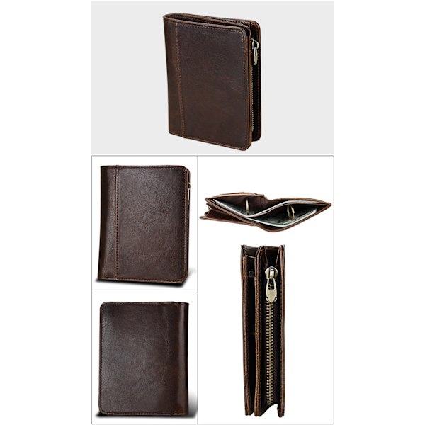 Kaffefärgad ultra slim läder plånbok clutch väska dubbel vikning