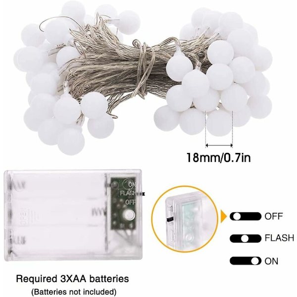 Strenglys, 7M 50 LED Ball Strenglys, 8 Moduser IP65 Vanntett Strenglys Utendørs & Innendørs Dekorasjon For Jul, Bryllup, Bursdag, Hjem, Hage, Terrasse