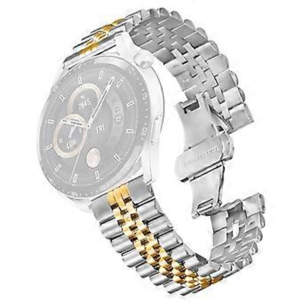 Samsung Galaxy Watch 46mm rannekkeelle 5-helminen ruostumattomasta teräksestä valmistettu perhoslukko kellon ranneke Silver+Gold