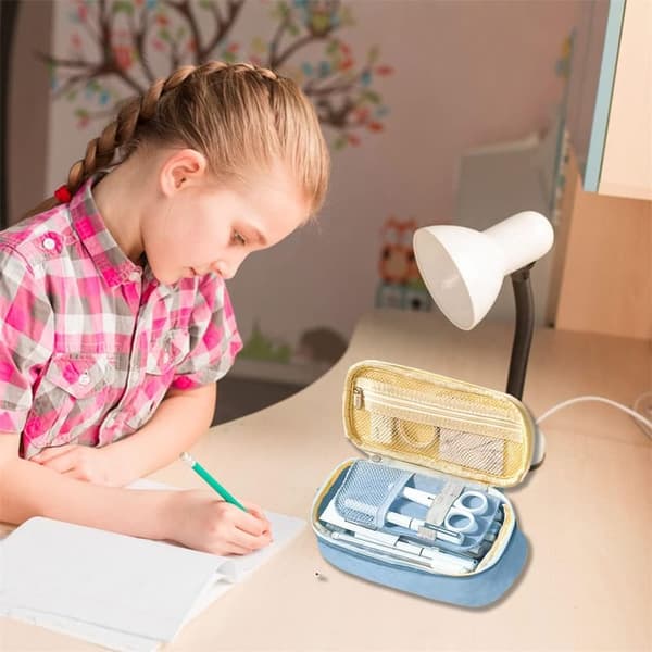 Ljusblå - Utbyggbar pennfodral, stor kapacitet pennfodral