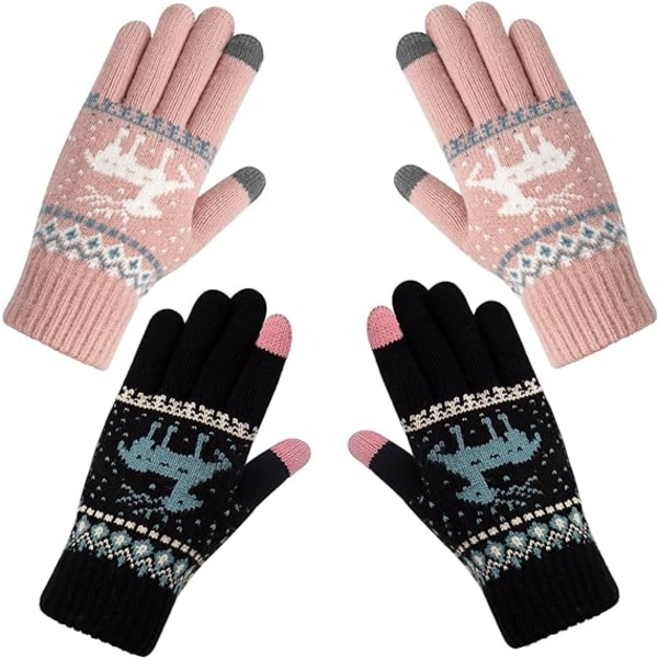(musta, yksi jokaiselle vaaleanpunaiselle) 2 paria naisten hanskoja Winter Warm Touc