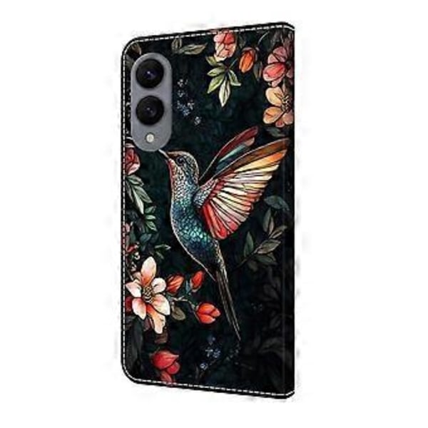 Læderetui med mønstertryk, pung, stativ og flip-cover til Samsung Galaxy S25 Edge Green Magpie