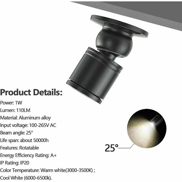 Mini LED Spotlight Mini Indbygget Spotlight 1W Indbygget Loftlampe
