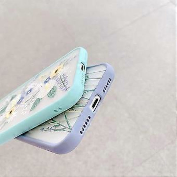 Kompatibelt skal för iPhone 11, genomskinligt blommigt frostat PC-baksida, blommigt för flickor och kvinnor, och mjukt TPU skyddande silikonskal, slimmat skal för iPhone 11 - Blå