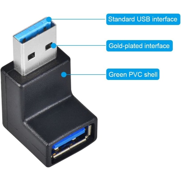 Svart 4 st USB 3.0-adapter 90 grader 4 st vinklad USB-hane till hona