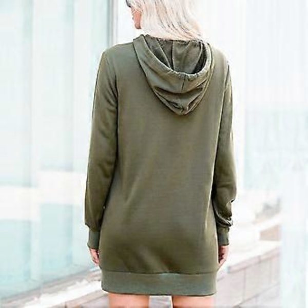 Langermet hettegenser kjole dame avslappet ribbestrikket mansjett snøring trykt genser sweatshirt med lomme