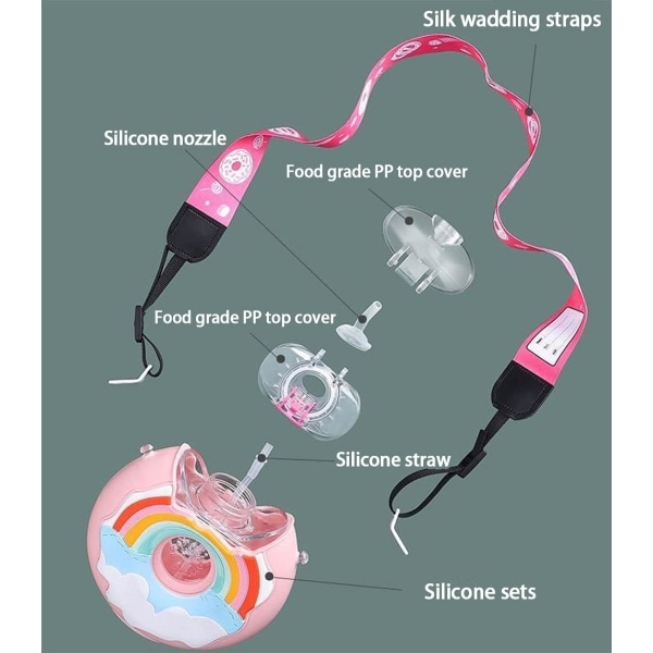 380ml Donut Rosa Vattenflaska med Sugrör för Barn, BPA Fri & Läckagesäker