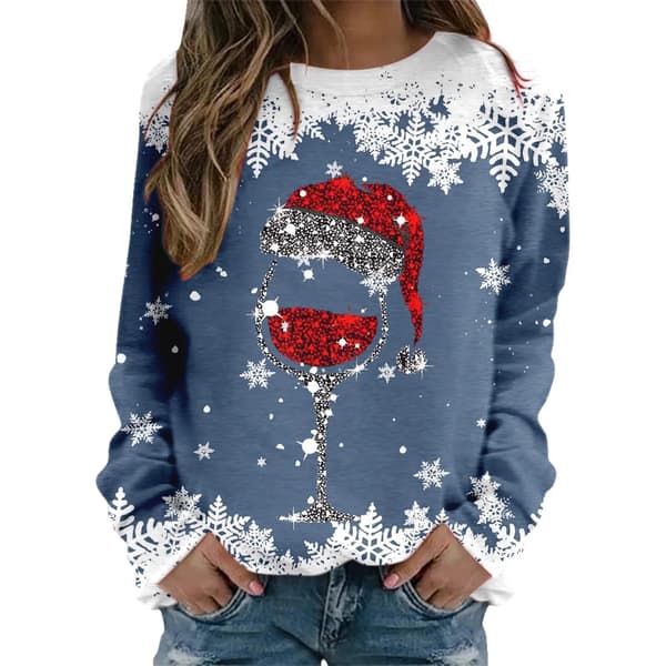 Jul-tröja för damer, rund hals långärmad hoodie, pullover - Blå - Storlek M Blue M