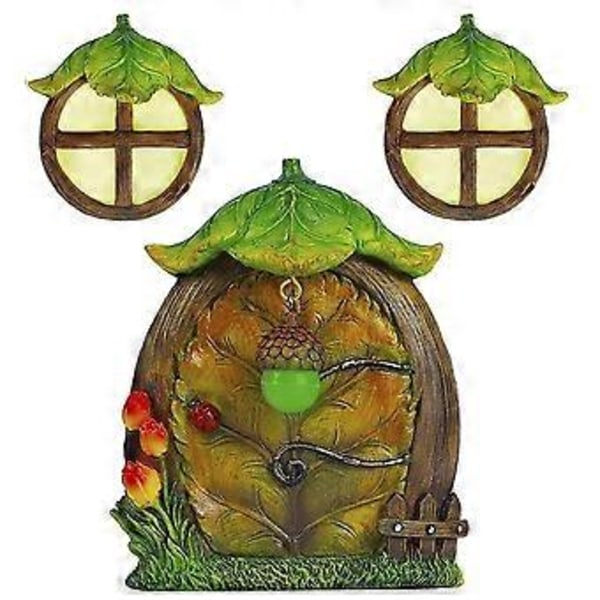 Miniature Fe Trædør og Vinduer Resin Fe Have Gnome Hjem Dør og Vinduer Træer Dekoration til Have Gård Plæne