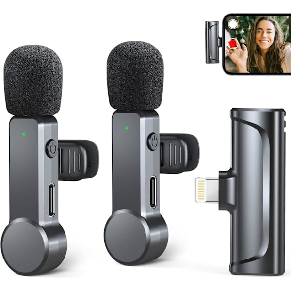 Langaton Lavalier-mikrofoni iPhone/iPad/iOS:lle, Plug & Play, 2 kpl