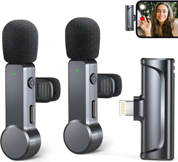 Trådlös Lavaliermikrofon för iPhone/iPad/iOS, Plug & Play, 2P