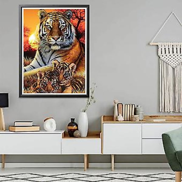 DIY Diamantmålning Tiger Kompletta Kit, 5D Broderi Diamantmålning Djur Komplett Kit Korsstygn Strass Diamantbroderi Konst Hantverk För Hemvägg