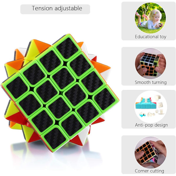 Musta - Rubikin kuutio 4x4 4x4 Hiilikuitu Tarra Lahja Lapsille