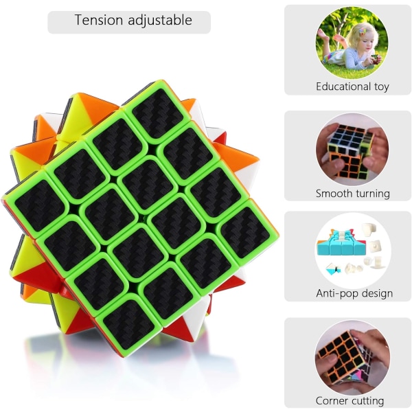 Svart - Rubik's Cube 4x4 4x4 Carbon Fiber Sticker Present för barn