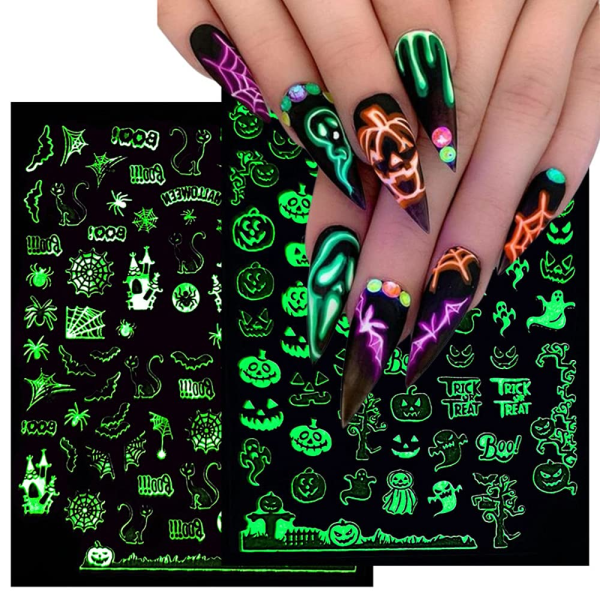 Halloween spik klistermärken 3D lysande Halloween naglar självhäftande