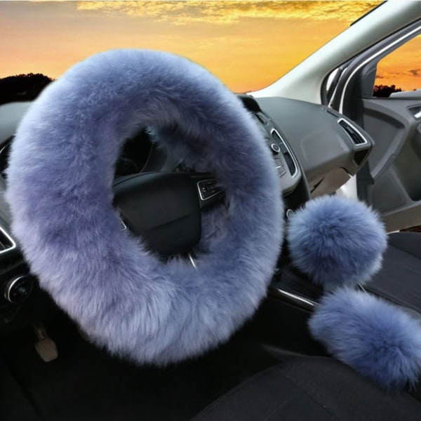 3Pcs Set Womens Winter Fashion Wool Fur Soft Furry Steering Whee