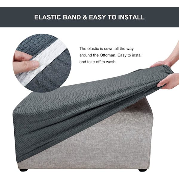 Lysegrå, M Square Ottoman-trekk, Stretchable Pustende Vaskbar