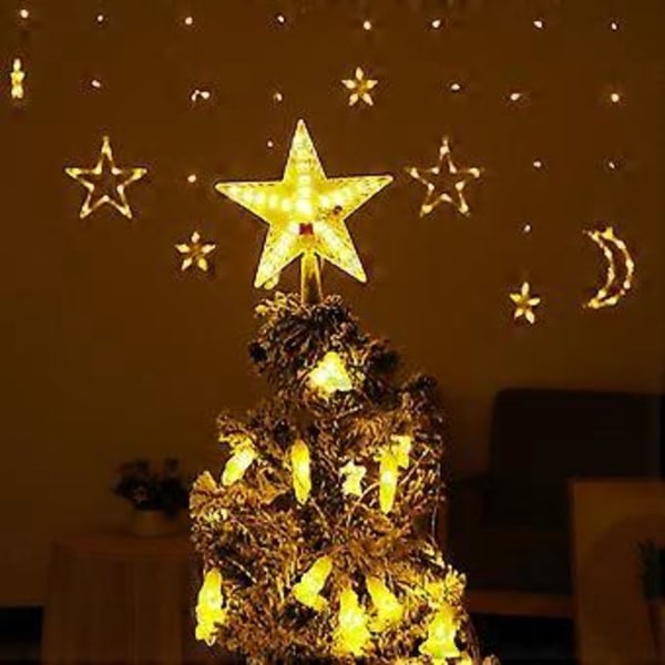 Juletretopp Stjerne med Lys, Festdekorasjonsornament for Innendørs Sceneoppsett, Juletre Dekor, Julegave Warm 15.5cm