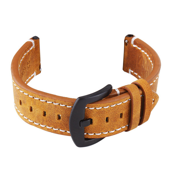 Gul brun äkta läder klockarmband 20mm snabbkoppling rep