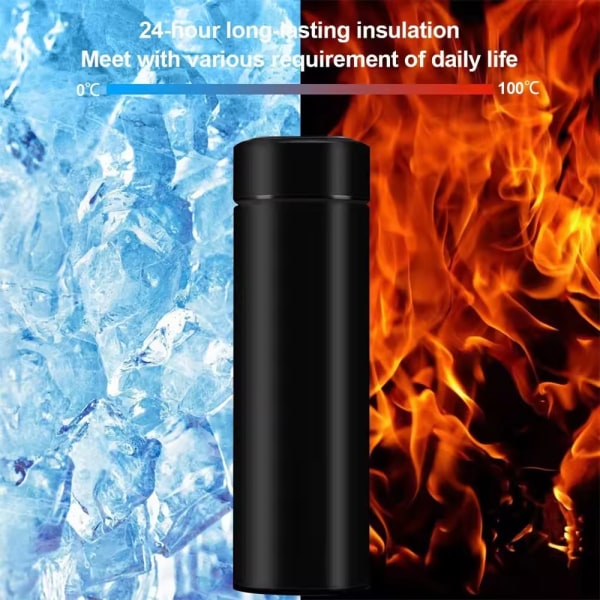 Sort 500 ml, tekande, bærbar vandflaske, intelligent LCD touch