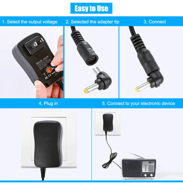Universell AC till DC 30W nätadapter med USB-port