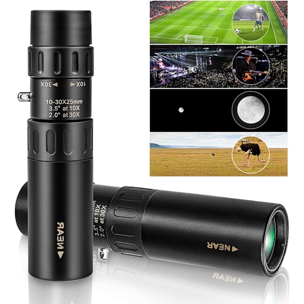 (Sort) Skalerbar kompakt monokulær zoom 10-30x25mm lommestørrelse M