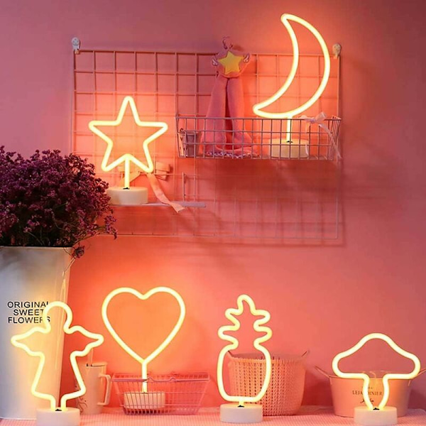 Varmvit Stjärnformad LED Neonlampa med Bas, USB-driven, Hem