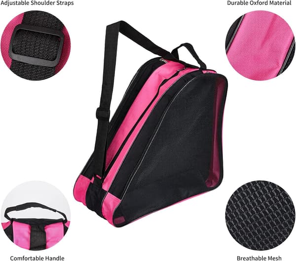 Rullskridskoväska, Skridskopåse för barn, Triangulär förvaringsryggsäck - Rosa Pink