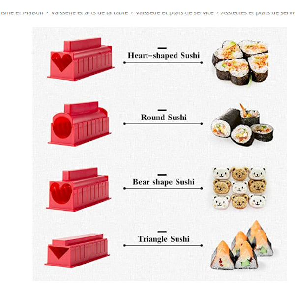 Sushi-set 10 delar/Risrulleform - 5 unika former - Hjärta, Cirkel, Pyramid, Kvadrat, DIY Japansk matlagning, svart