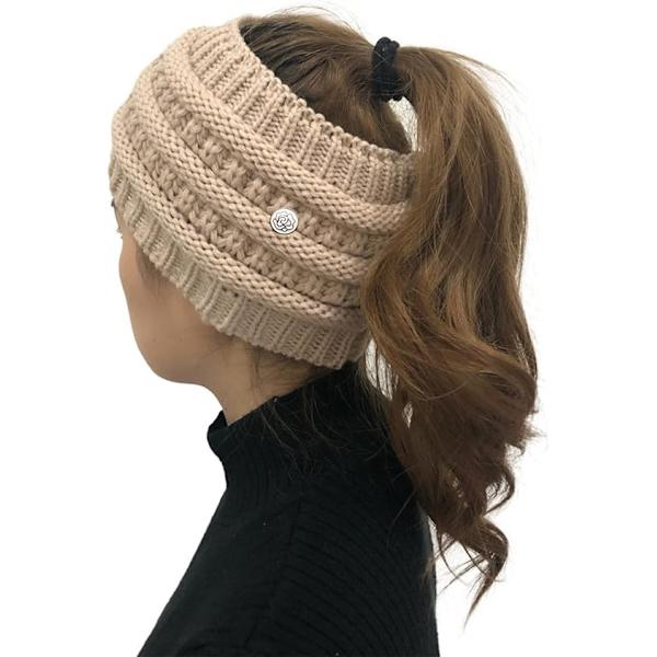 Beige vinterlue for kvinner, varm strikket lue i ullgarn