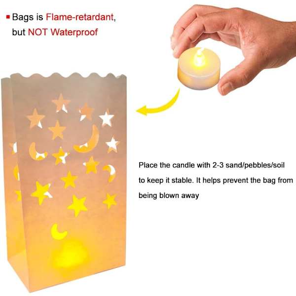 30 st ljushållare i papper, 3 modeller, flamskyddat papper, LED-ljus