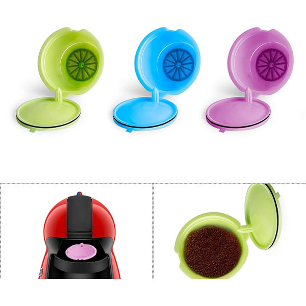 3 st återanvändbara kaffekapslar, färgglada återanvändbara kaffefilter, Eco-F