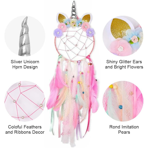 Unicorn Drømmefanger LED, Pigeværelsesindretning Håndlavet Lysende