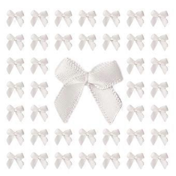 200 st Färgglada Små Storlek Rosett Mini Satinband Rosetter Blommor Applikationer för Flickklänning Håraccessoarer Hantverk Vit White