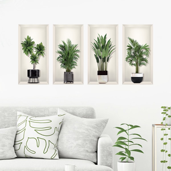 Växtväggklistermärken, vardagsrum grön växt 3D väggdekaler, PV