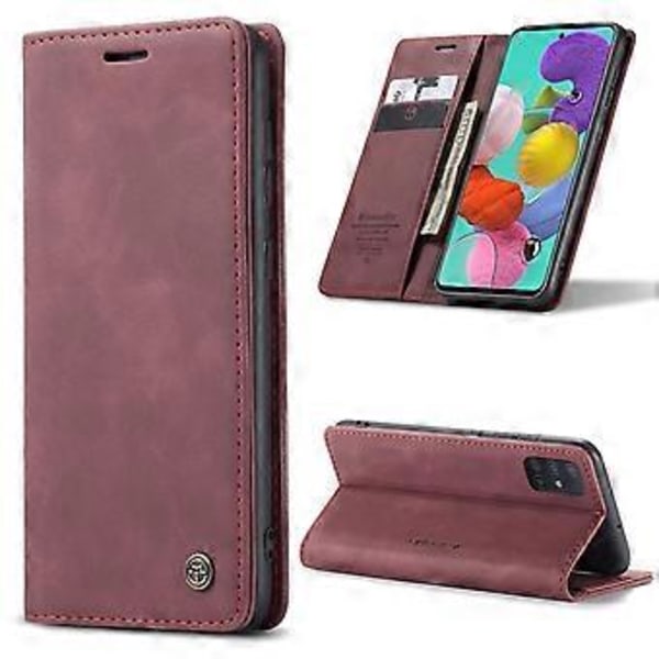 Multifunktionellt horisontellt flip-läderfodral för Galaxy A51 Wine Red