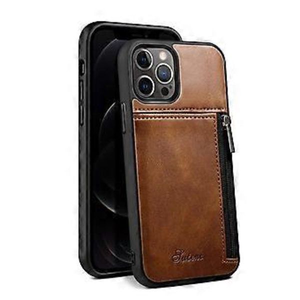Plånboksfodral för iPhone 12/12Pro, Slimmat PU-läder Skyddande Baksida Kortfodral dark brown iPhone12/12Pro