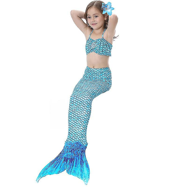 Barn Jenter Mermaid Tail Bikinisett Badetøy Badedrakt Svømmekostyme -allin.9-10 år.Blå